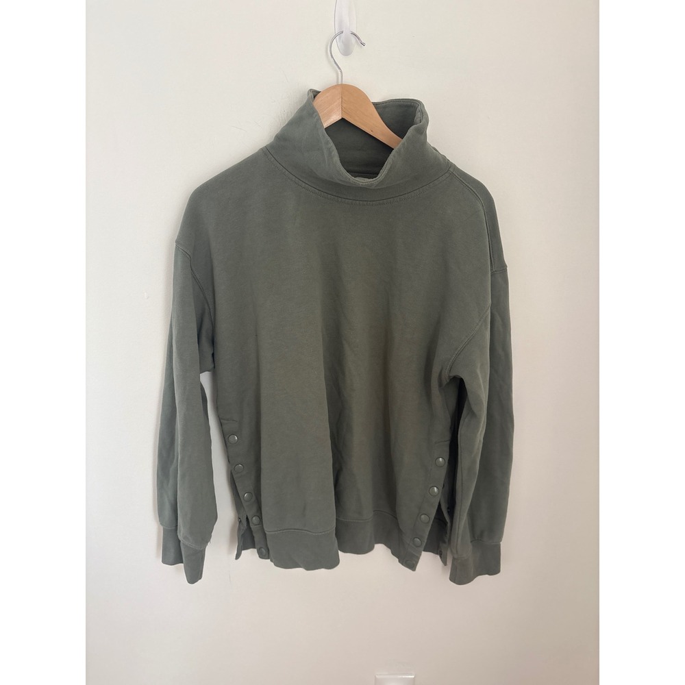Abercrombie & Fitch Soft A&F Sage Green Funnel Neck Snap Side Sweatshirt L